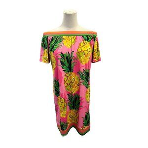 Trina Turk Pink Pineapple Kelso Dress off the shoulder summer beach party preppy